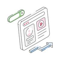 A premium isometric outline icon of web content panel vector
