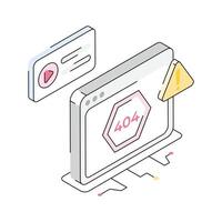 A trendy isometric outline icon of 404 error page vector