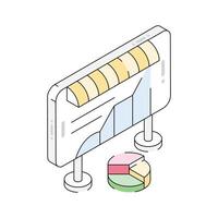 A visually appealing isometric outline icon of retail analysis vector