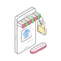 A captivating isometric outline icon of shopping app vector
