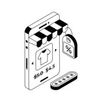A captivating isometric outline icon of shopping app. vector