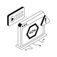 A trendy isometric outline icon of 404 error page. vector