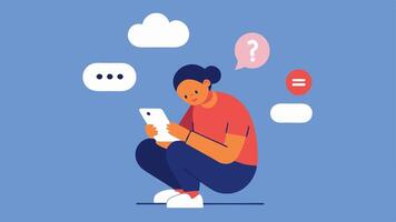 Scrolling Figures A person sitting hunched over a smartphone endlessly scrolling through a feed of memes and short videos with a thought bubble showing a confused face to symbolize. vector