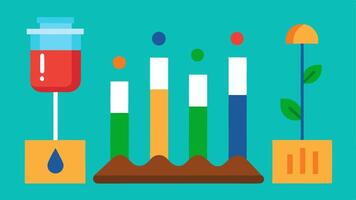 Soil Analytics Report A visual representation of soil samples being analyzed by an AI system presenting nutrient levels pH and moisture content through colorful graphs.. vector