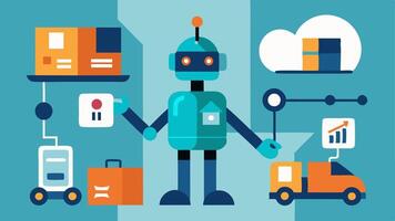 These illustrations can help visualize the various functions and collaborations a autonomous warehouse robots in modern supply chain operations.. vector