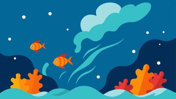 Storm Damage A scene depicting strong waves crashing against coral reefs showing pieces of coral breaking apart and fish fleeing the turbulent waters.. vector