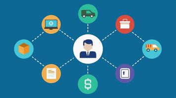 Stakeholder Collaboration Multiple icons representing different stakeholders manufacturers shippers retailers consumers interconnected by blockchain links symbolizing collaboration. vector