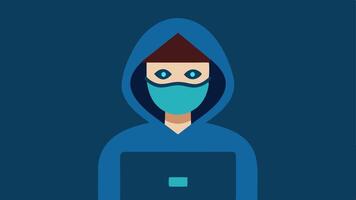 Privacy Mask A person wearing a privacy mask while accessing a device symbolizing the need for anonymity and protection of personal data in a digital world.. vector
