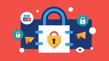 Privacy Erosion A cartoonish depiction of a locked padlock with cracks surrounded by floating ad icons ing how online ads chip away at user privacy.. vector