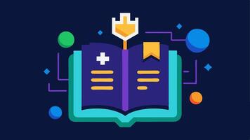 Strategy Guidebook An electronic book or manual od on a gaming desk with glowing pages showing highlighted strategies recommended by AI alongside a player taking notes.. vector