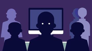 Shadowy Figures Silhouettes of shadowy figures watching a person through a computer screen ing the unseen bullies and the feeling of being watched.. vector