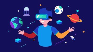 These descriptions can be used as inspiration for creating illustrations that depict the exciting world of VR in entertainment.. vector