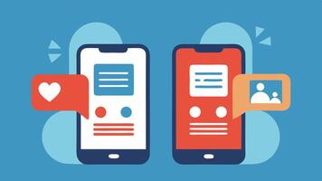 Social Media Divide An of two smartphones showing different news feeds. One phone displays inflammatory headlines and comments while the other shows peaceful. vector