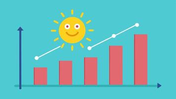 Social Media Tracker A graph showing time spent on social media over a week with a downward trend demonstrating progress in reducing screen time alongside a smiling sun. vector