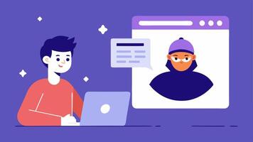Social Media Scams An of someone scrolling through social media with a friends profile in a suious ad promoting a getrichquick scheme.. vector