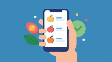 Smartphone with Nutrition App A hand holding a smartphone displaying an app interface with personalized meal suggestions based on the users dietary needs and preferences.. vector