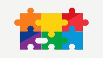 Puzzle Pieces Interlocking puzzle pieces in various rainbow colors symbolizing the integration and acceptance of LGBTQ individuals into the broader society.. vector