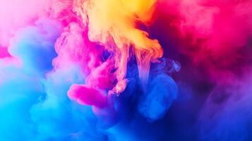 Abstract colorful backgrounds with water feature a smooth, flowing swirl of blue, purple, and black colors, creating a vibrant, wave-like pattern with a hint of smoky motion photo