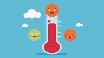 Thermometer with Faces A thermometer that is rising excessively high with faces showing disbelief and concern at the top anxiety over rising temperatures and climate. vector