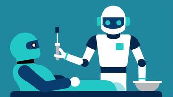 Surgical Assistant Robot A sleek humanoid robot with robotic arms assisting a surgeon by holding surgical instruments while the surgeon focuses on a patient on the operating table.. vector