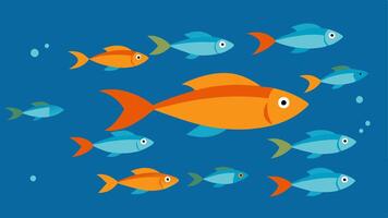 Small Fish Populations A group of small fish swimming nervously while larger fish are missing demonstrating how overfishing of larger species disrupts the natural balance.. vector