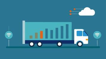 TemperatureControlled Shipment A refrigerated trucking container with sensors displayed monitored by an AI interface that tracks temperature and ensures optimal condition during. vector