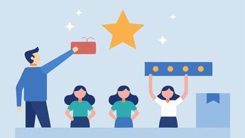 The Influencers Hand An showing a hand labeled Influencer placing a star above a product while a group of consumers below looks up indicating that the influencers. vector