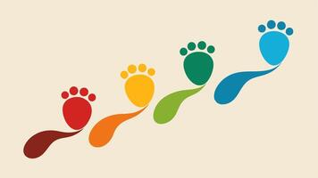 Symbolic Footprints An of diverse footprints leading forward symbolizing the journey towards racial equality and justice each print a different color.. vector