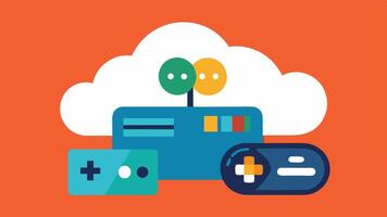Subscription Model An illustration of a credit card and a gaming controller next to a cloud suggesting a subscription service for accessing games through the cloud.. vector