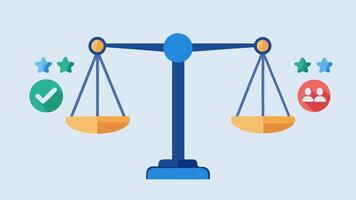 Scales of Justice A scale balancing on one side a Fake Re with social media icons and on the other side Real Re with a thumbsup icon symbolizing the imbalance created by. vector