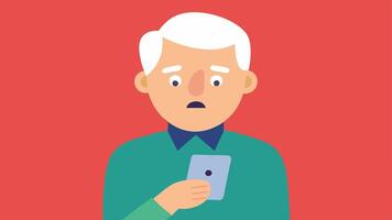 Technology Challenges A senior trying to use a smartphone with a puzzled look highlighting the technological barriers faced by older individuals.. vector