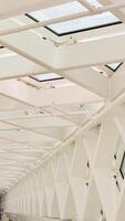Modern architectural ceiling with geometric patterns and skylights showcases innovative structural design in urban spaces photo