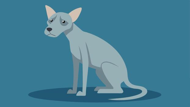 Starved Dog A thin emaciated dog sitting in a corner with its bones visible through its skin looking up with sad pleading eyes.. vector