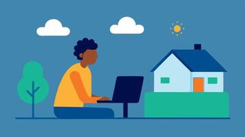 Telehealth Barriers An individual sitting at a computer in a rural home with a loading screen symbolizing poor internet connectivity affecting telehealth services.. vector