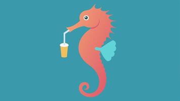Seahorse Clutching a Plastic Straw A delicate seahorse is seen clutching onto a discarded plastic straw indicating the unintended consequences of pollution for small marine. vector