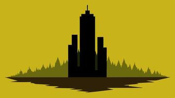 Skyscraper Shadows A silhouette of a giant skyscraper casting a shadow over a small patch of wilted grass showing how urban development overshadows nature.. vector