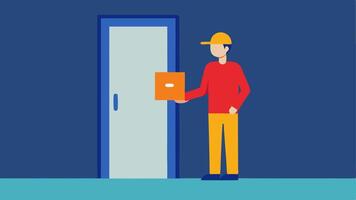 Solo Delivery A gig worker delivering food to an empty door symbolizing the nature of their work that often keeps them isolated from community interactions.. vector