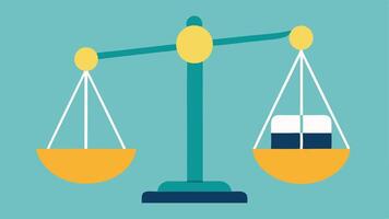 Scale of Justice A pair of scales one side holding a pill bottle and the other side holding a scale that tips down ing the imbalance caused by drug addiction in society.. vector