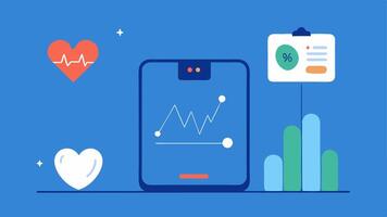Smart Scale Integration A smart scale connected to a mobile app illustrating the measurement of weight and body composition with dynamic graphs showing cardiovascular health.. vector