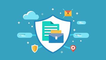 Shattered Shield A digital shield icon with cracks surrounded by floating icons ing personal data like a lock cloud and documents signifying vulnerability to data leaks.. vector