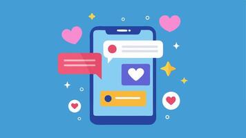 Social Media Post with Banners An of a smartphone screen displaying a vibrant social media post with flashy banners showcasing discounts with hearts and likes floating. vector
