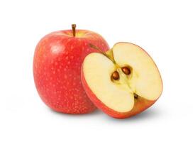 Pink apple and a half isolated on white background. Red apples with clipping path. photo