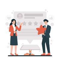 Customer review concept. Flat illustration. Customer review, feedback, rating, ranking, business people. Feedback concept for banner, website design or landing web page vector