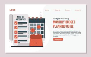 Budget planning saving website landing page template. Online job application concept. Flat design. vector