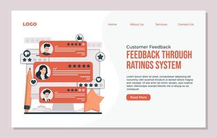 Flat design website landing page template for Customer feedback reviews and star ratings and testimonials. vector