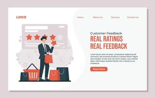 Referral program landing page. Customer feedback reviews and star ratings concept. illustration vector