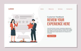 Flat landing page design concept of Customer feedback review your experience reviews and star ratings. Modern illustration. vector