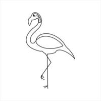 Continuous line flamingo drawing in modern outline style vector