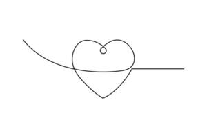 Minimal line art heart icon with single stroke outline vector