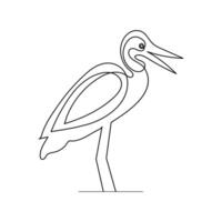 Heron bird outline in modern one line minimal art vector